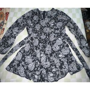 Black and White Floral Long Sleeve Romper